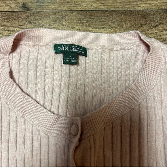 wild fable pastel pink ribbed button up lettuce edge cardigan - Picture 2 of 5